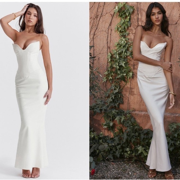 NWOT HOUSE OF CB Tamara Ivory Strapless Corset Maxi Dress sz XL - Picture 1 of 12